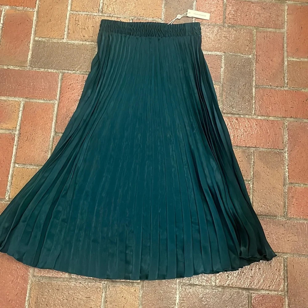 Green Emerald elastic waist Pleated Midi Skirt‎ XS